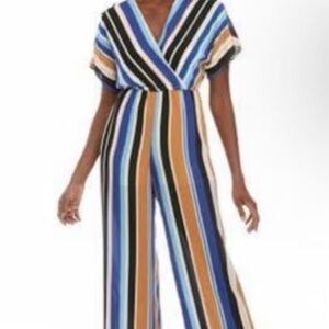 June & Hudson Blue and Black Striped Jumpsuit with V-Neck Size S